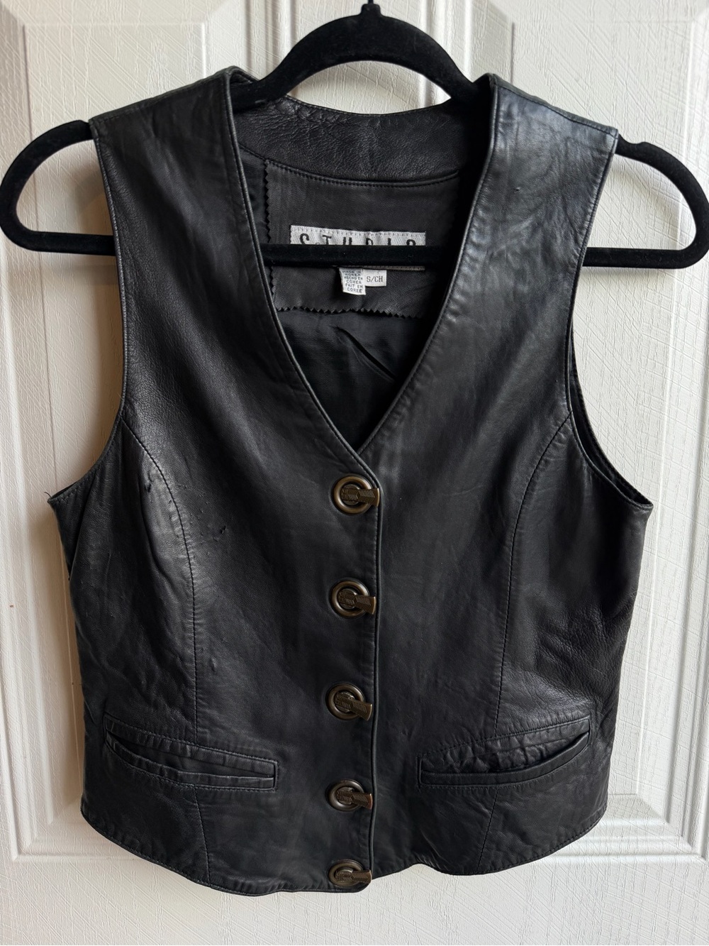 Vintage Studio Siena Black Leather Vest Made in Korea Moto Biker S/M